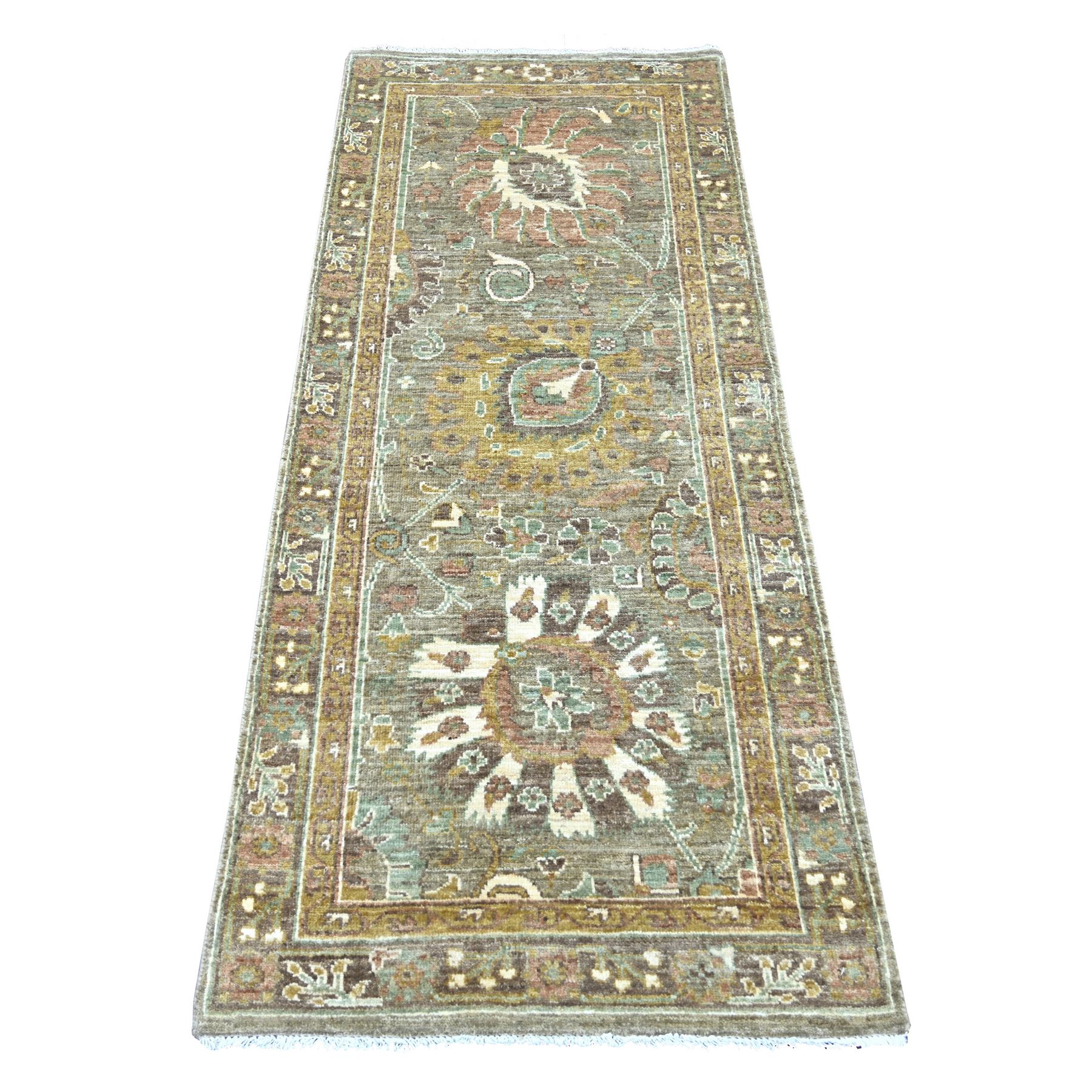 2'6"x6' Sage Green, Ziegler Mahal Design, High Mountain Wool, Hand Knotted, Densely Woven, Runner, Oriental Rug 
